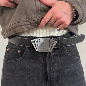 80s Silver Playing Card Belt – Western Cowboy Boho Star Studded, Unisex, New